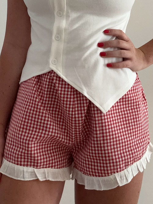 By Frankie - Red Gingham Frill Shorts