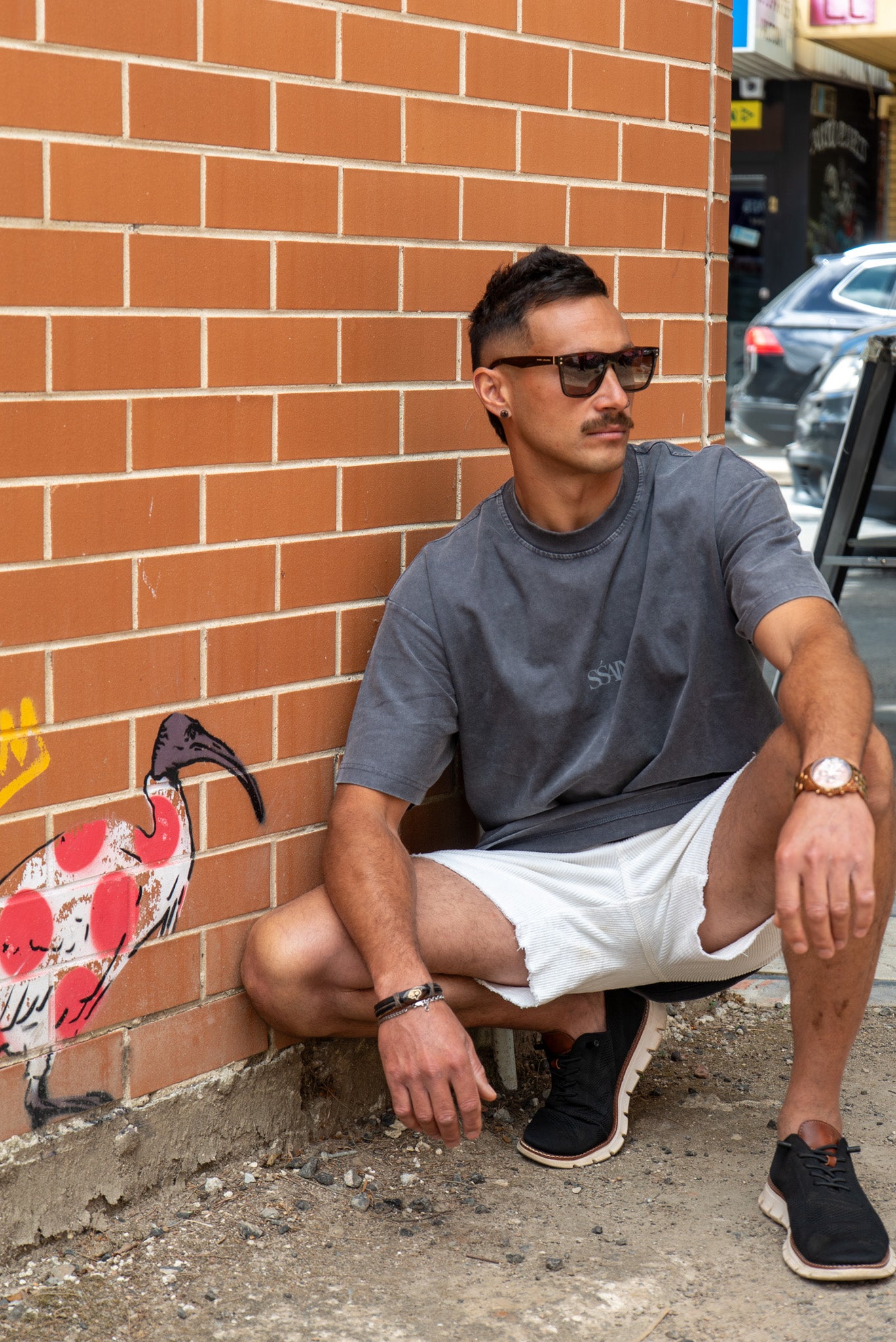 SSAINT - No Vacancy Tee Charcoal Acid Wash