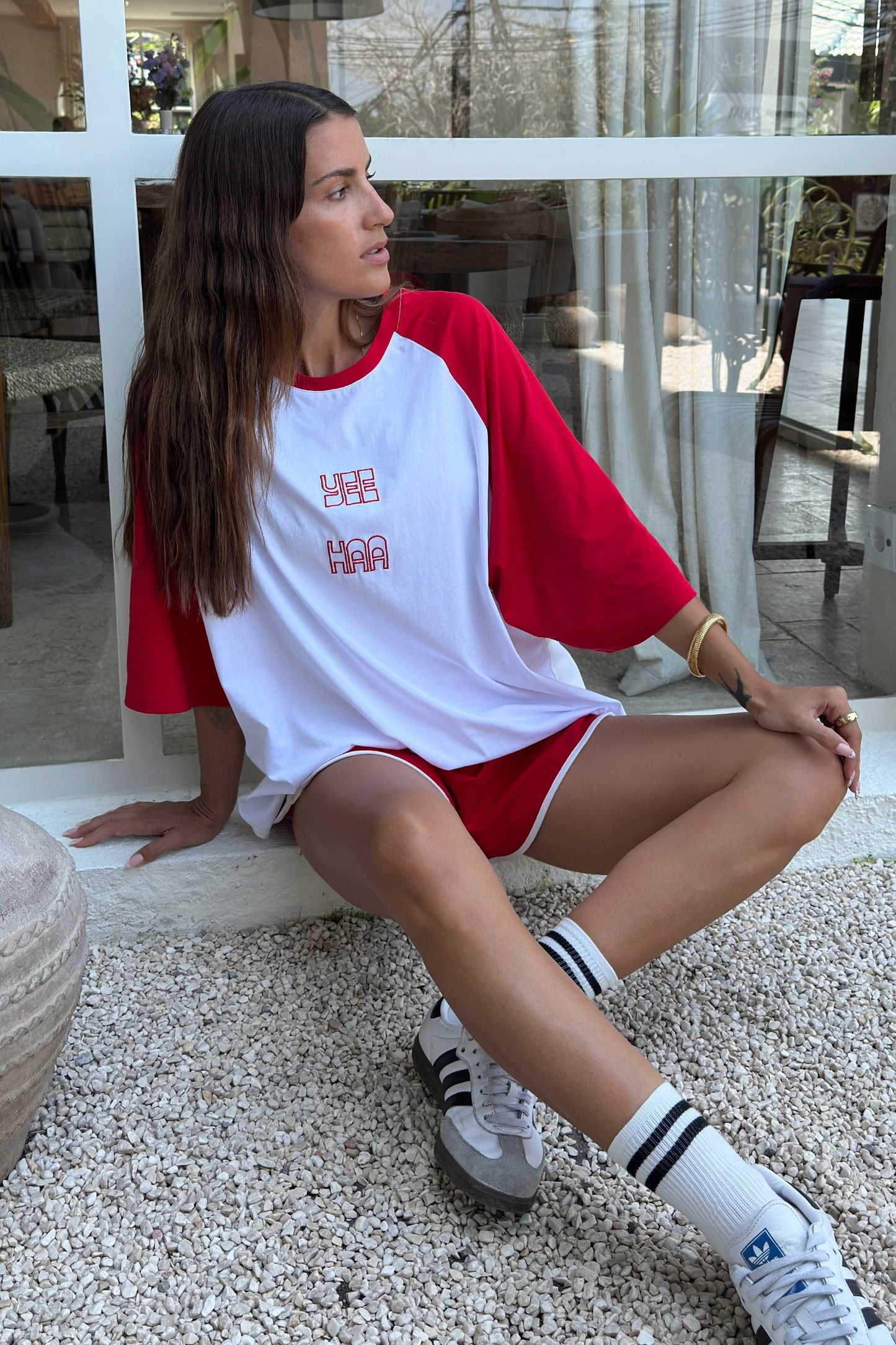 Yee Haa Raglan Tee Shirt - White/Red