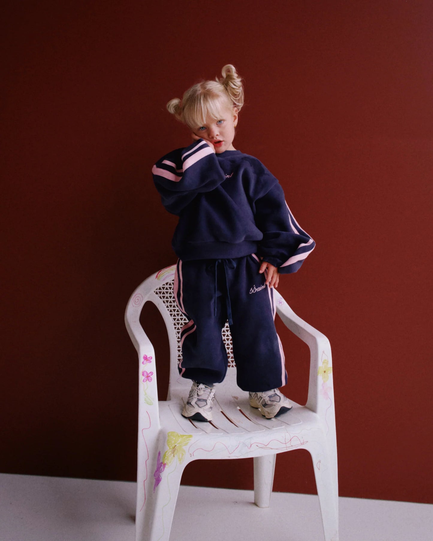 SSAINT - Kids Fleece Crew - Navy & Pink