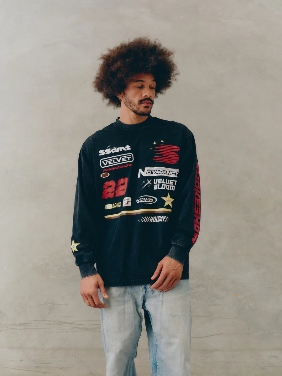 SSAINT - Signature Moto Tee - Black Acid Wash