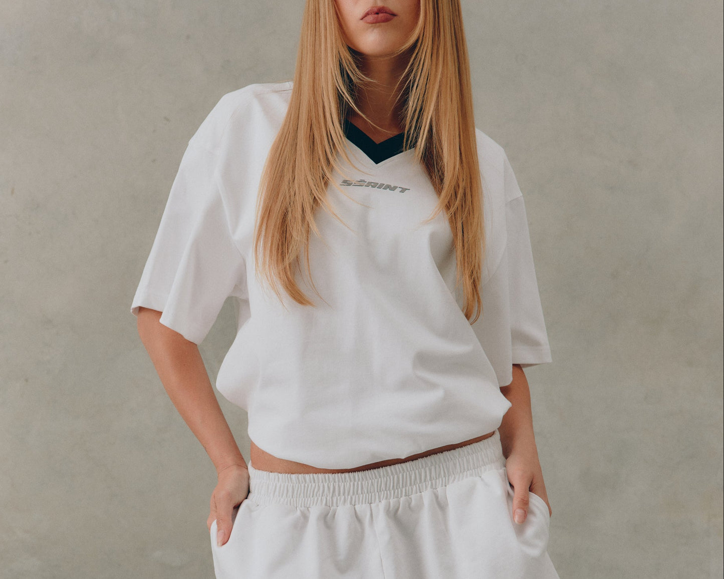 PRE ORDER - SSAINT - Reflective V Neck Tee - White