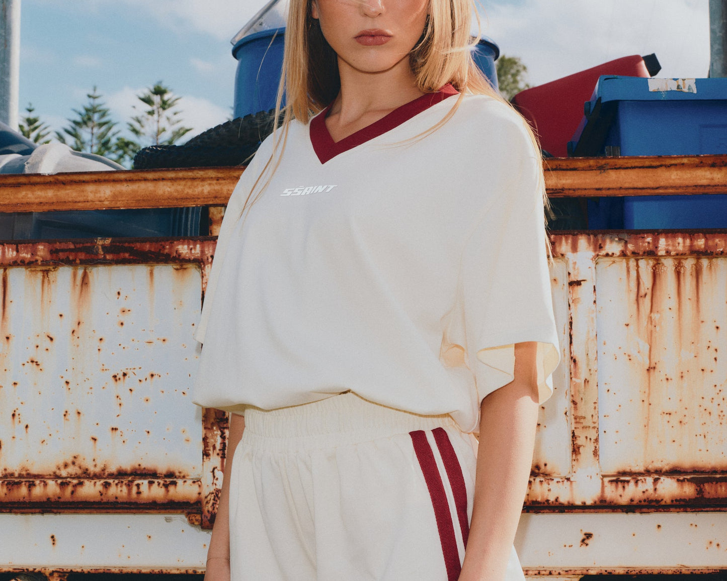 PRE ORDER - SSAINT - Reflective V Neck Tee - Butter