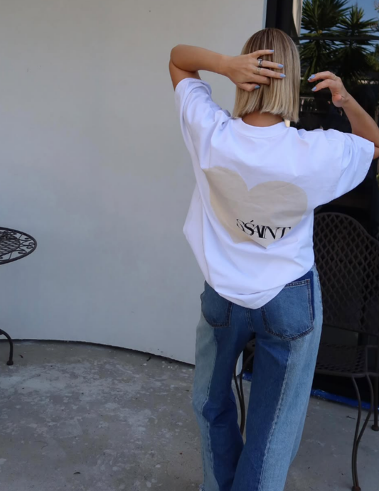 SSAINT - Heart Tee : White & Cream