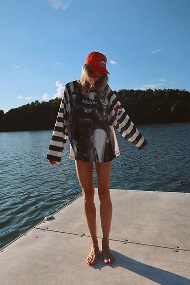 Happy Little Mother - Mother Racing Striped Mesh Tee