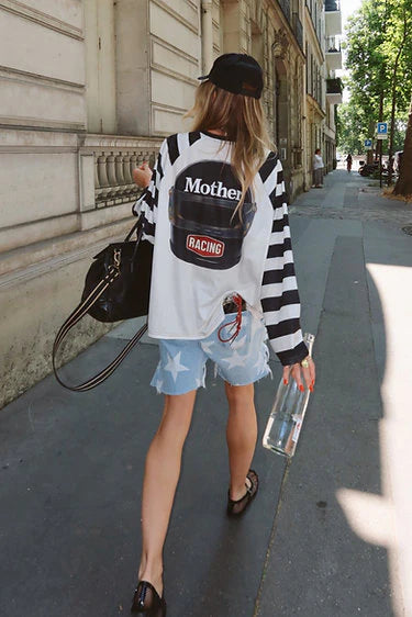 Happy Little Mother - Mother Racing Striped Mesh Tee