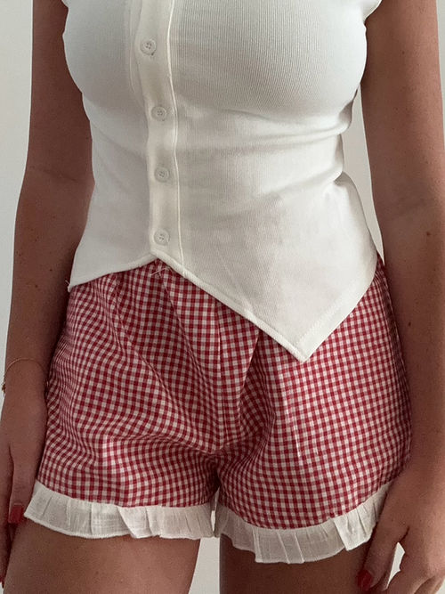 By Frankie - Red Gingham Frill Shorts