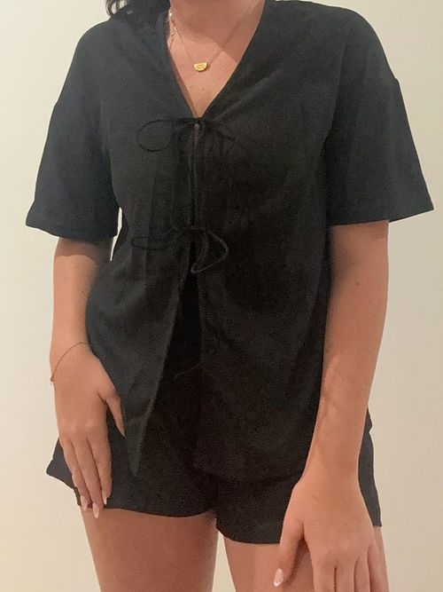 By Frankie - Black Waffle Short Set