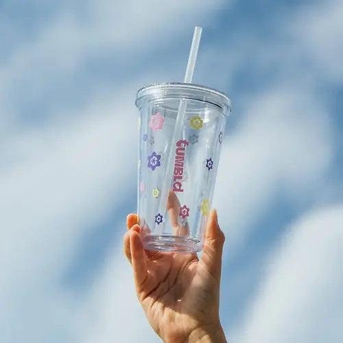 TUMBLD- Tumbler/ Coffee Cup - Clear Floral