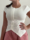 By Frankie - White Ribbed Button Top