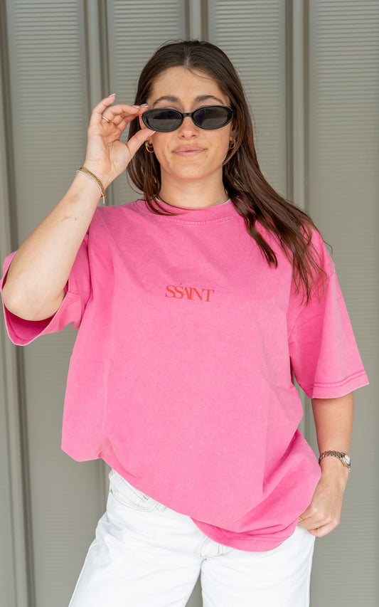 SSAINT - No Vacancy Tee Dark Pink Acid Wash