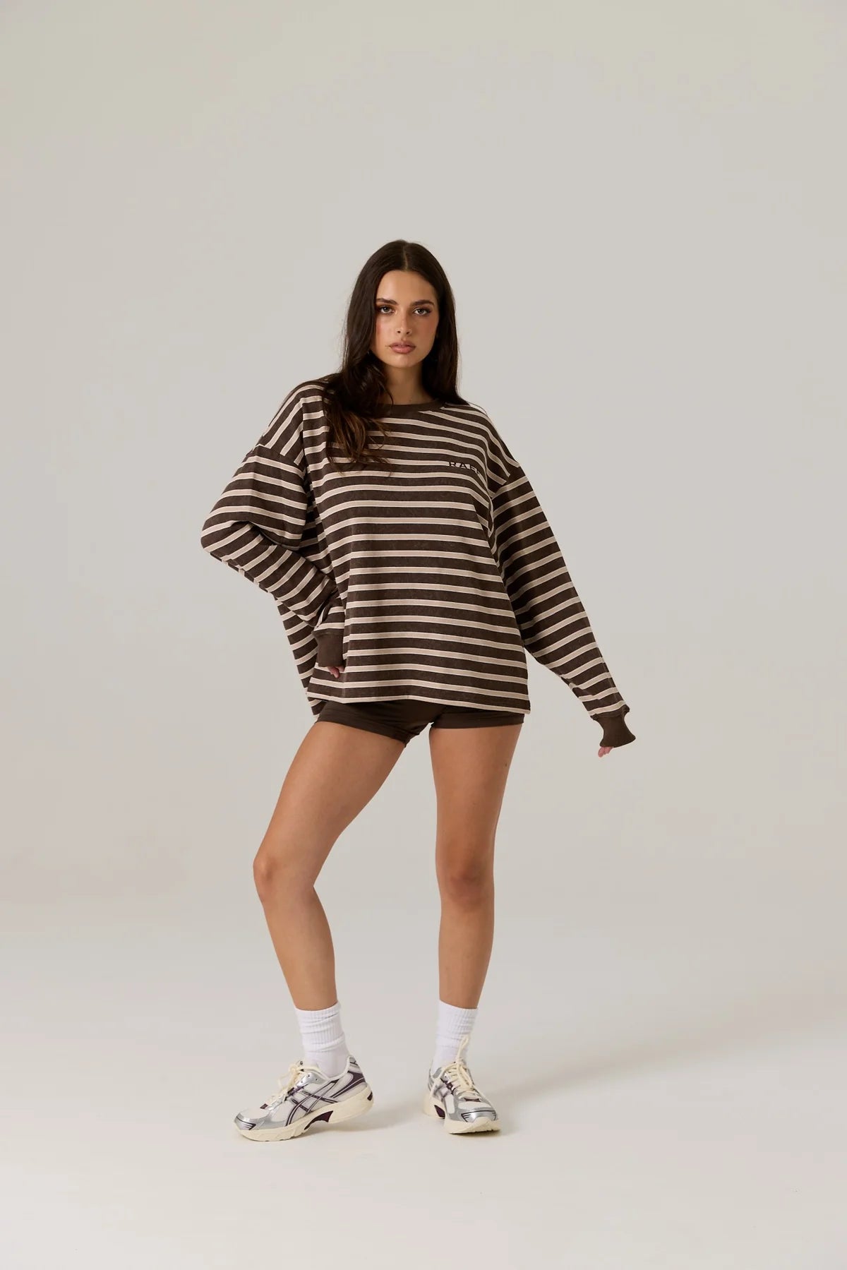 RAEF - Frankie Crew Neck Fleece - Dark Truffle / Stripe
