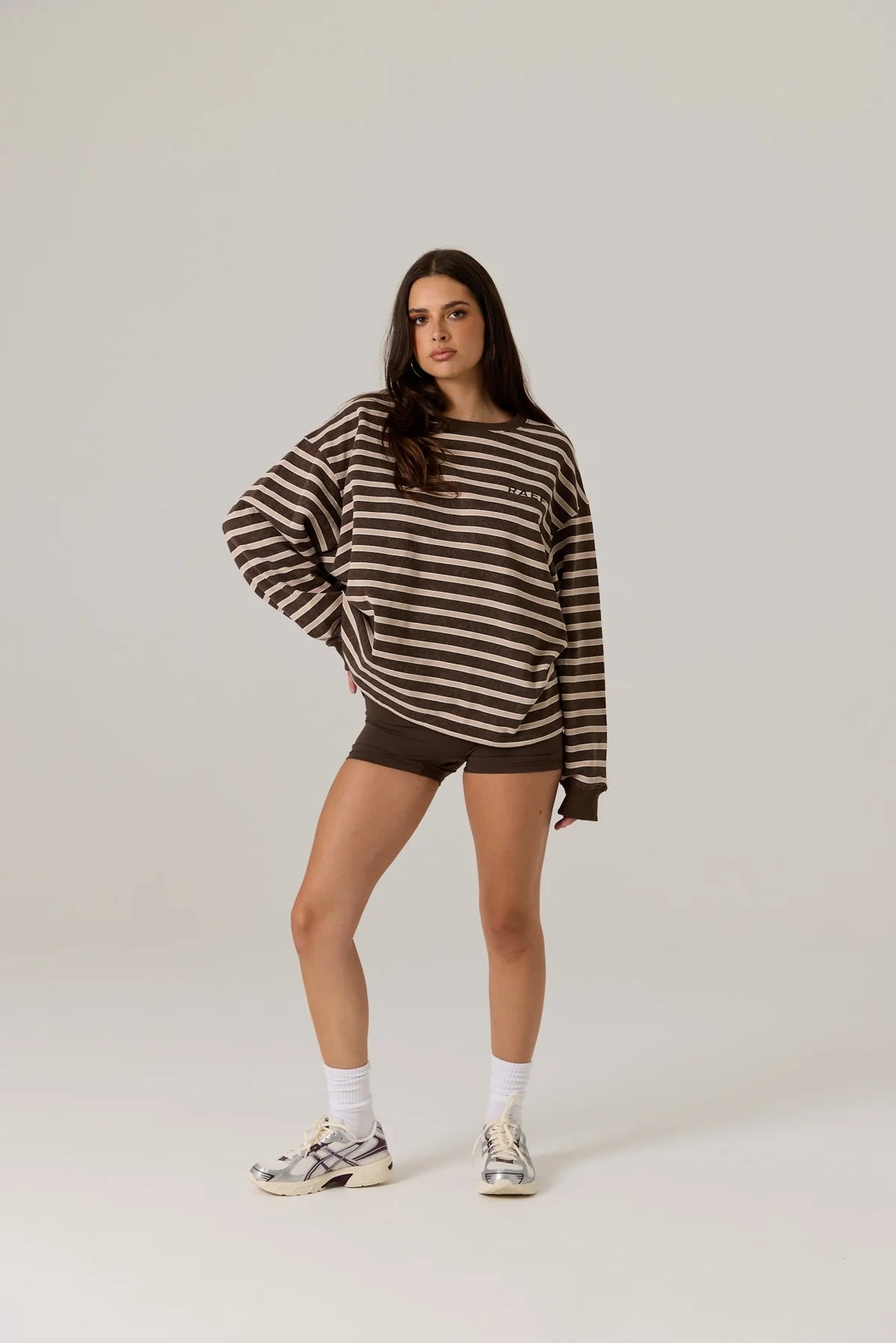 RAEF - Frankie Crew Neck Fleece - Dark Truffle / Stripe