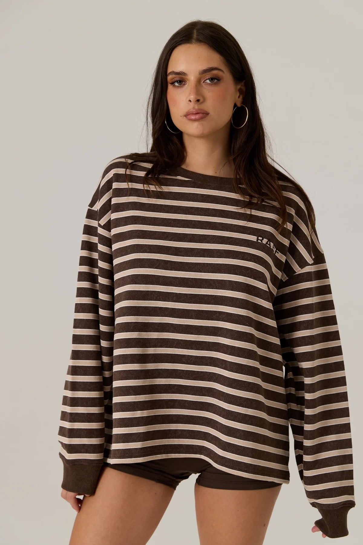 RAEF - Frankie Crew Neck Fleece - Dark Truffle / Stripe
