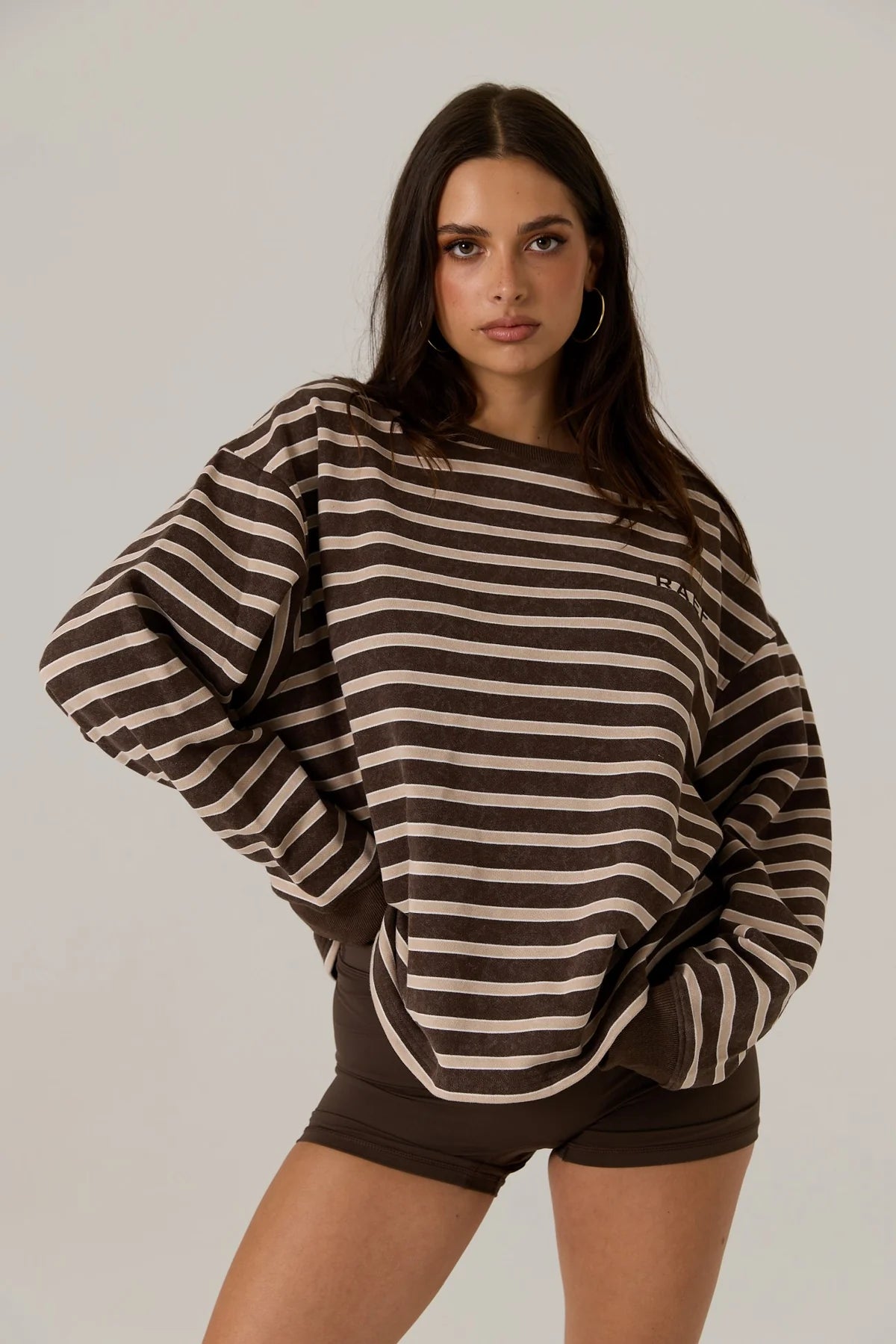RAEF - Frankie Crew Neck Fleece - Dark Truffle / Stripe