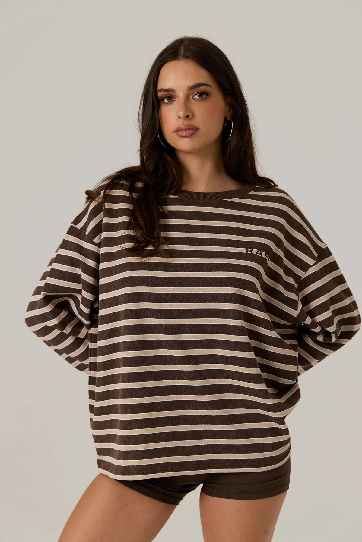 RAEF - Frankie Crew Neck Fleece - Dark Truffle / Stripe