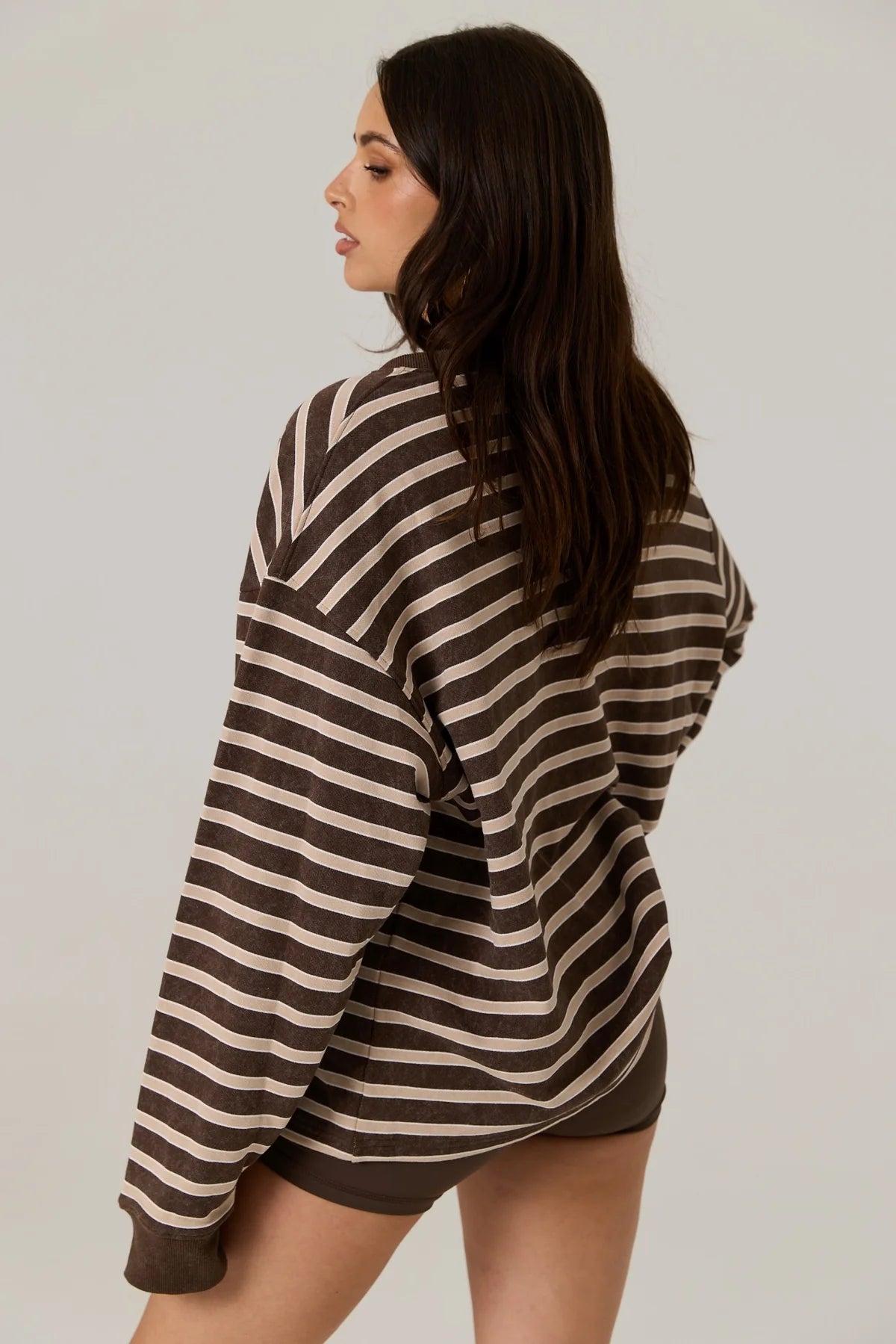 RAEF - Frankie Crew Neck Fleece - Dark Truffle / Stripe