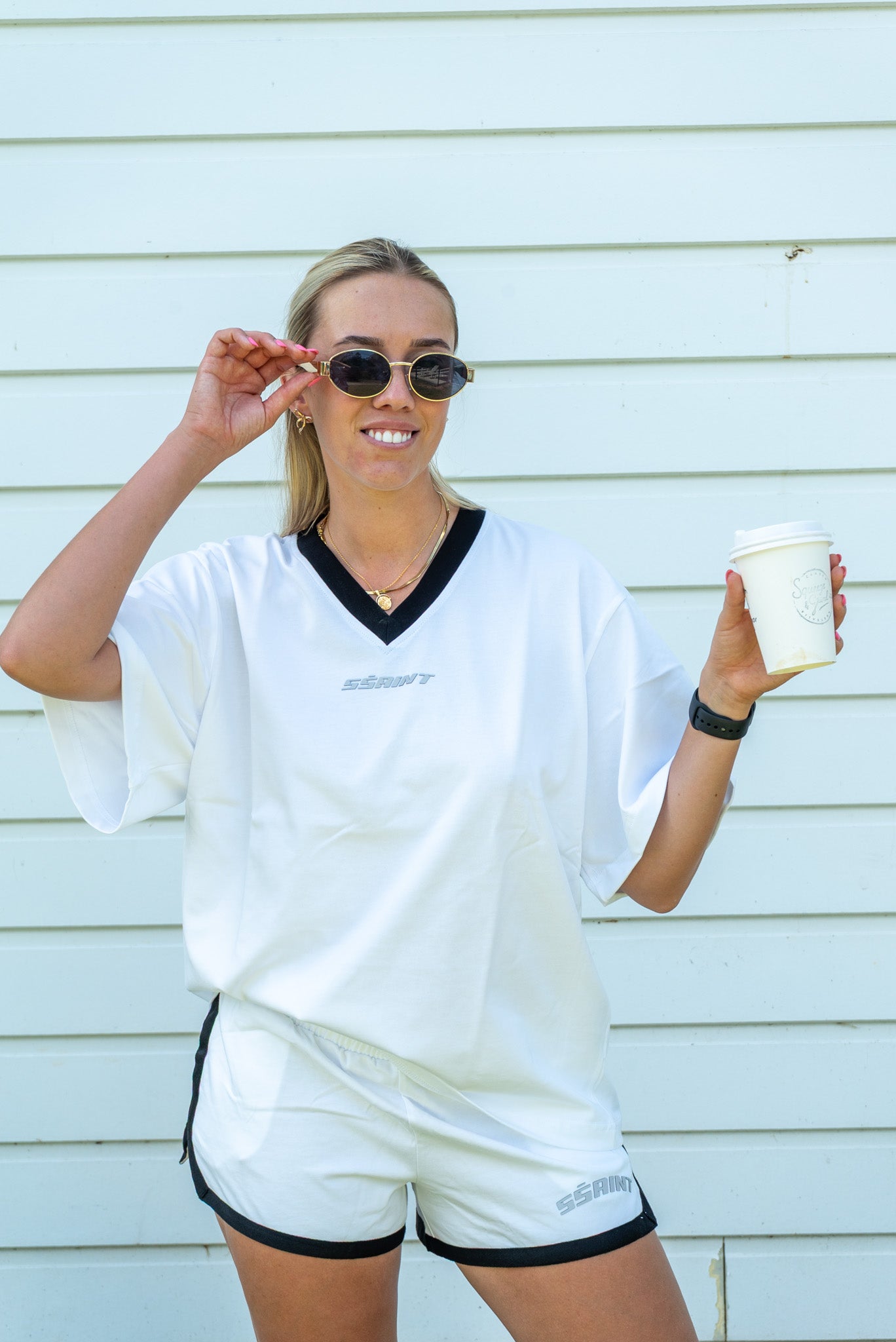 SSAINT - Reflective V Neck Tee - White