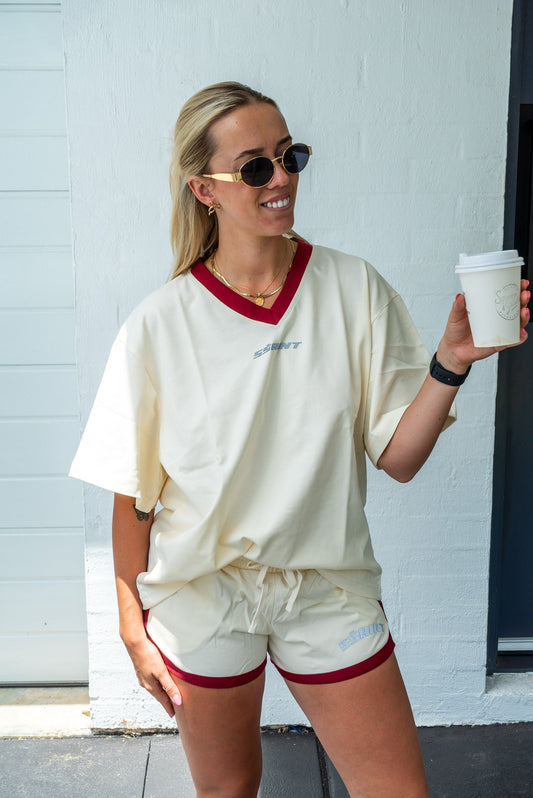 SSAINT - Reflective V Neck Tee - Butter