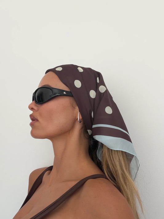 SSAINT - Polka Dot Head Scarf - Brown & Blue
