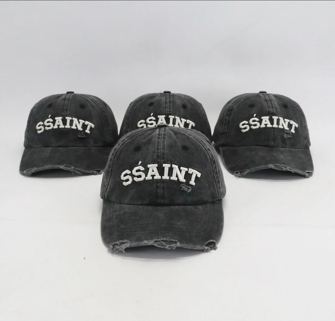 SSAINT - Logo Cap - Black and Cream Acid Wash