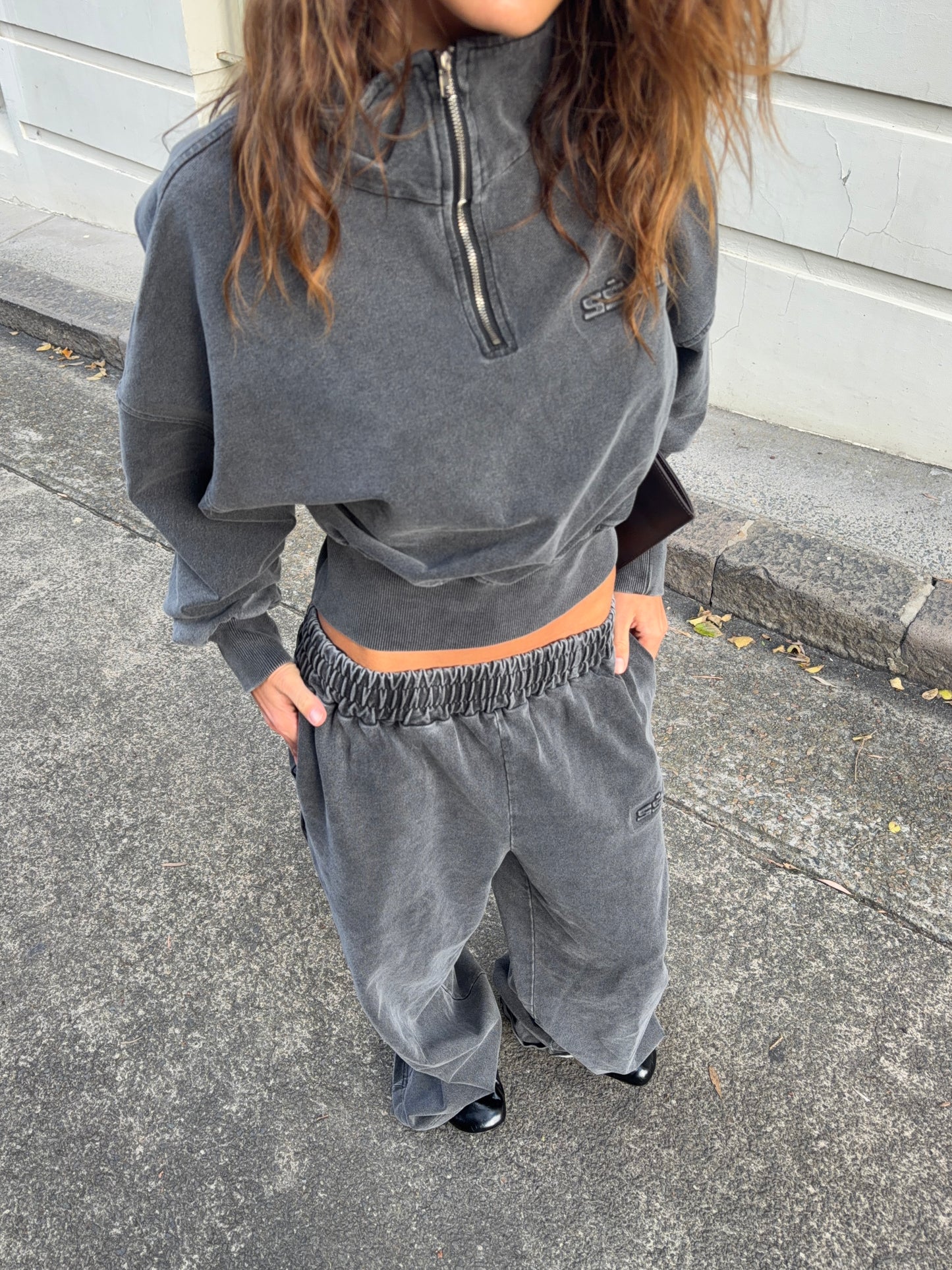 SSAINT - Acid Wash Crop Jacket - Charcoal