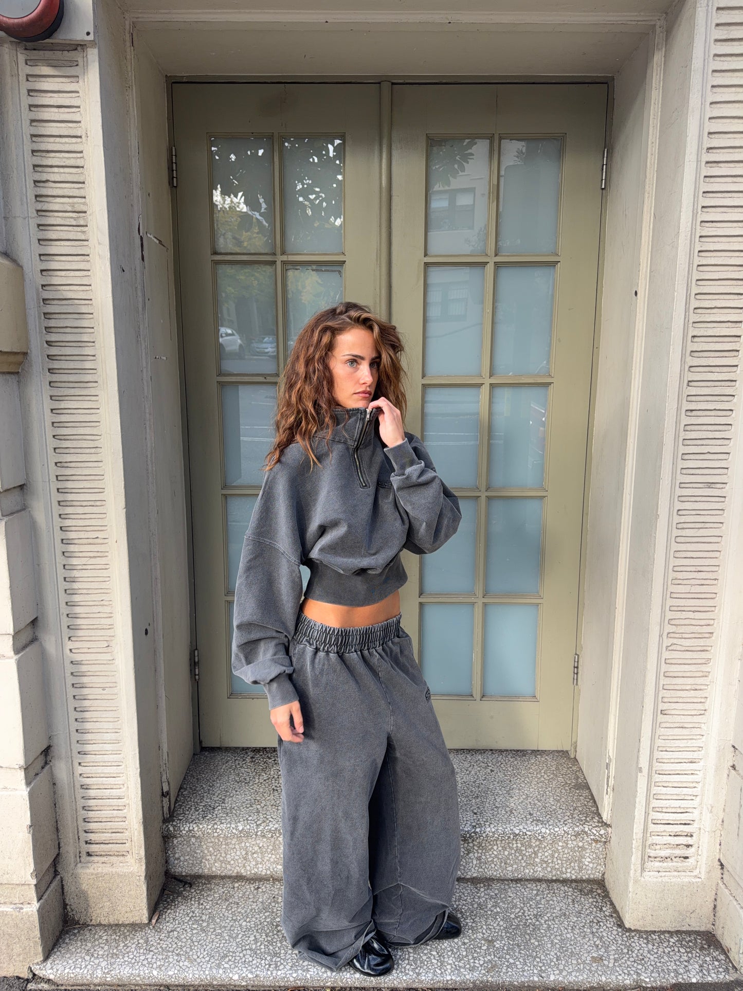 SSAINT - Acid Wash Crop Jacket - Charcoal