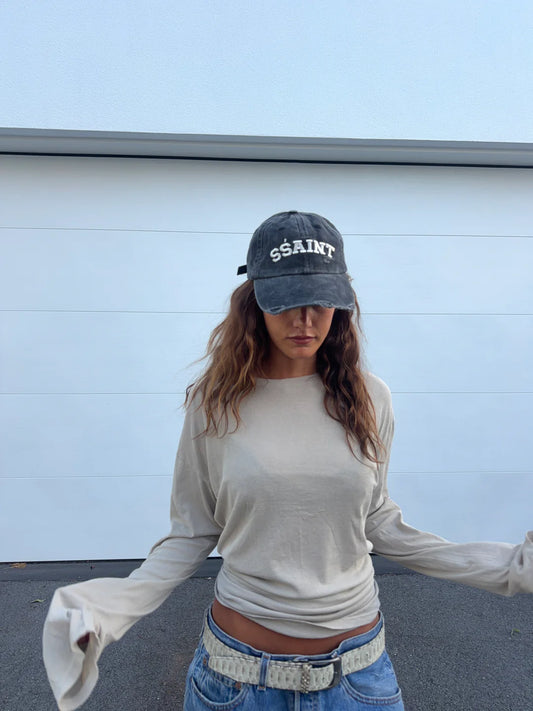 SSAINT - Logo Cap - Black and Cream Acid Wash