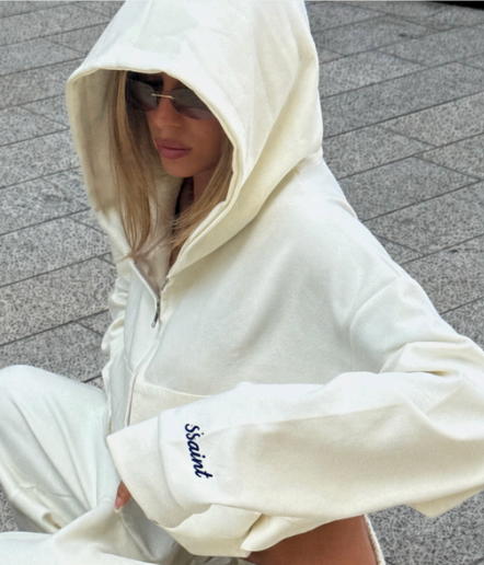 SSAINT - Cropped Hoodie - Butter & Navy