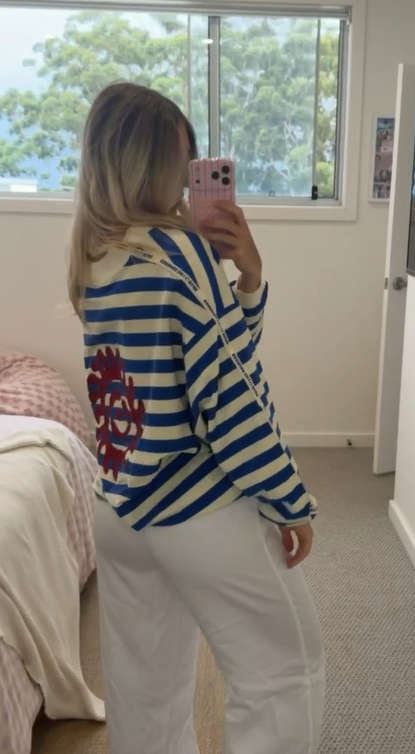 Cracker Day Club - Nautical Long Sleeve Tee Blue
