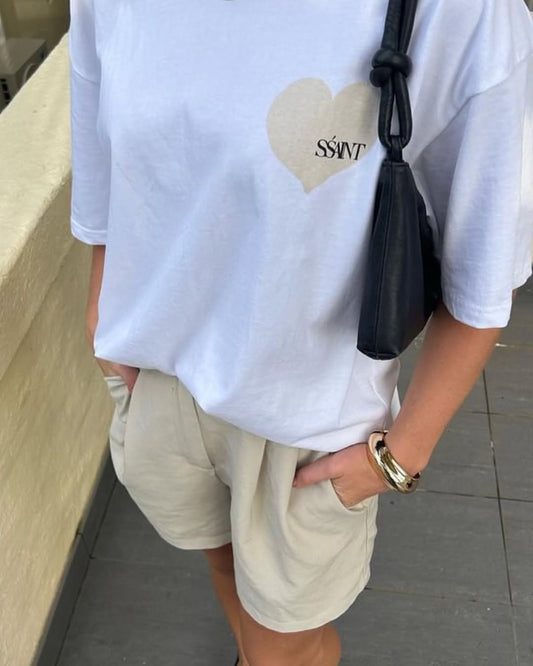 SSAINT - Heart Tee : White & Cream