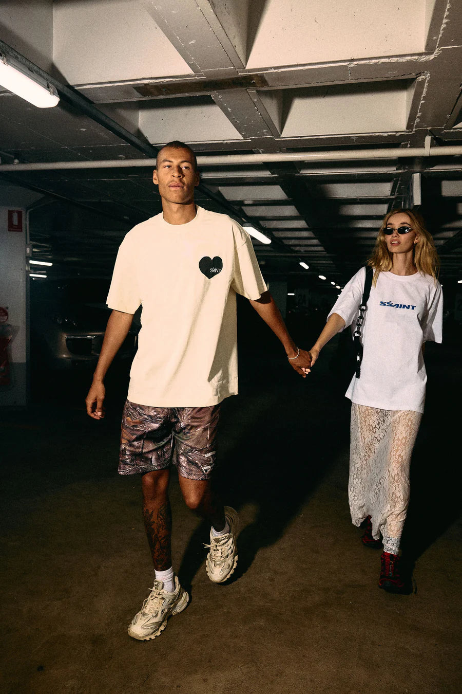 SSAINT Heart Tee: Cream & Black