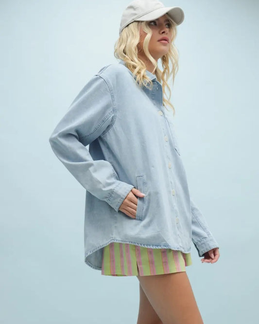Wishlist - Washed Denim Button-Up Shacket