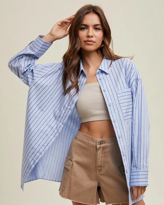 Wishlist - Boyfriend Striped Button-Up Shirt