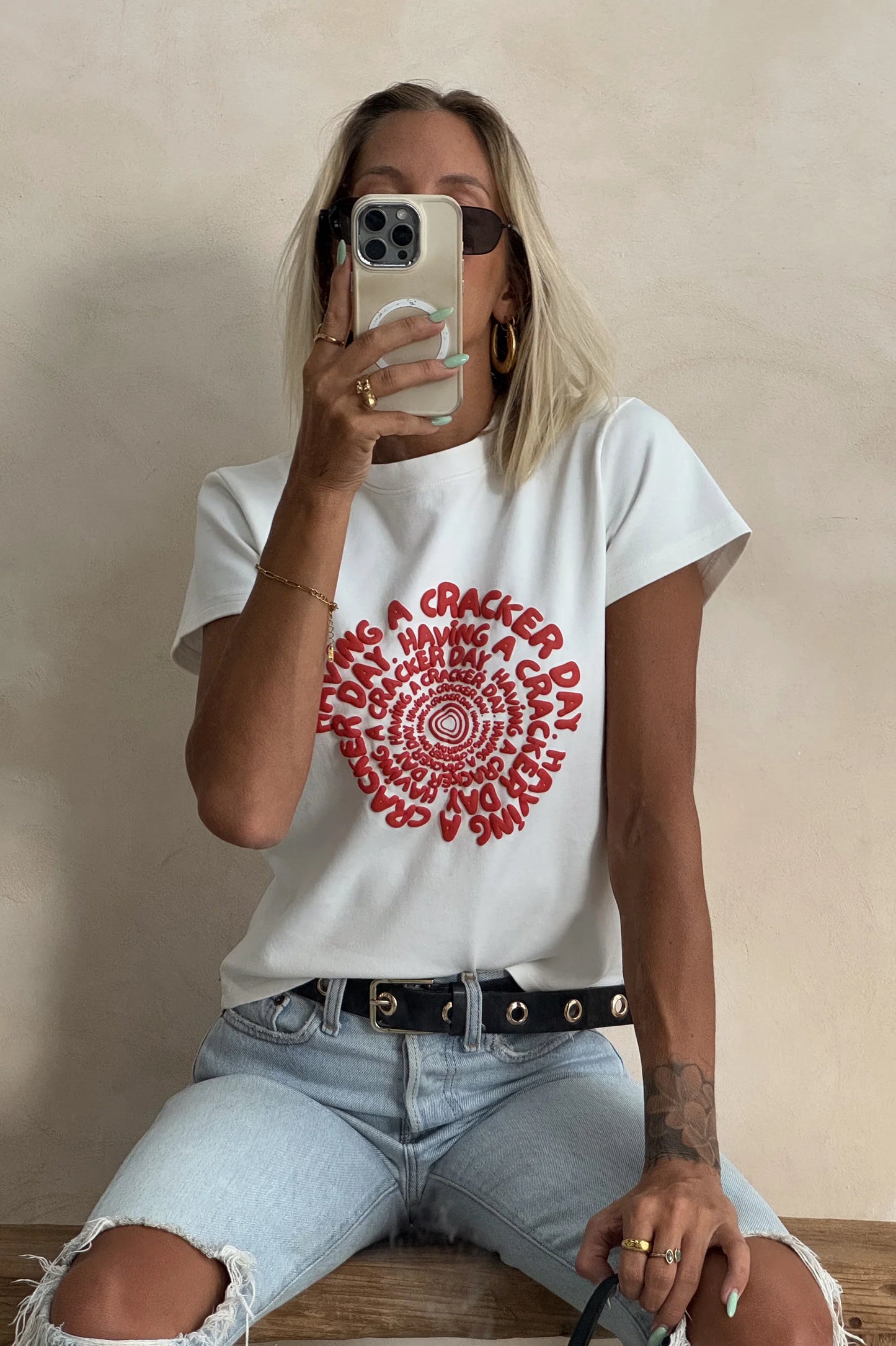 Spiral Baby Tee Shirt - White/Red