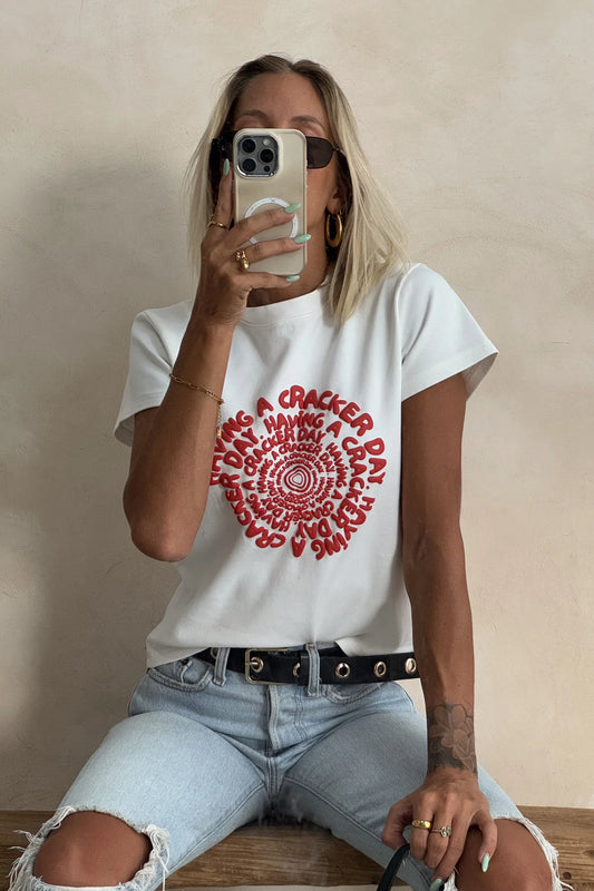 Spiral Baby Tee Shirt - White/Red