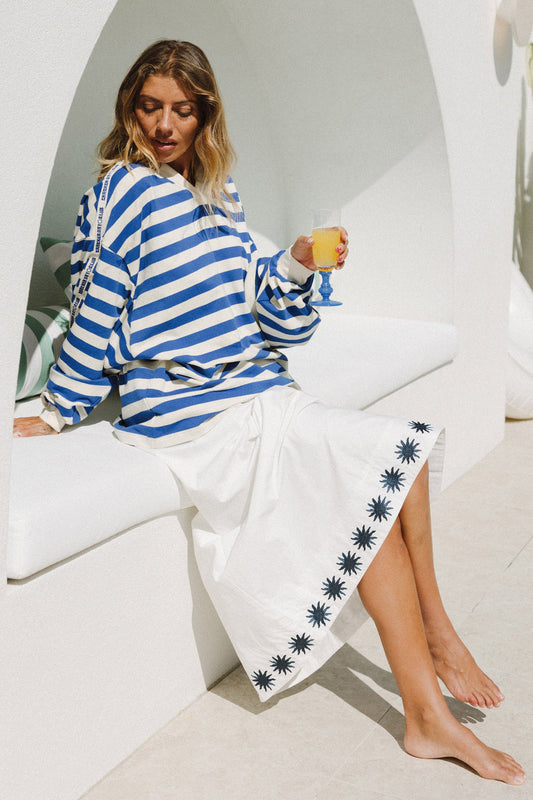 Cracker Day Club - Sunburst Poplin Maxi Skirt - White