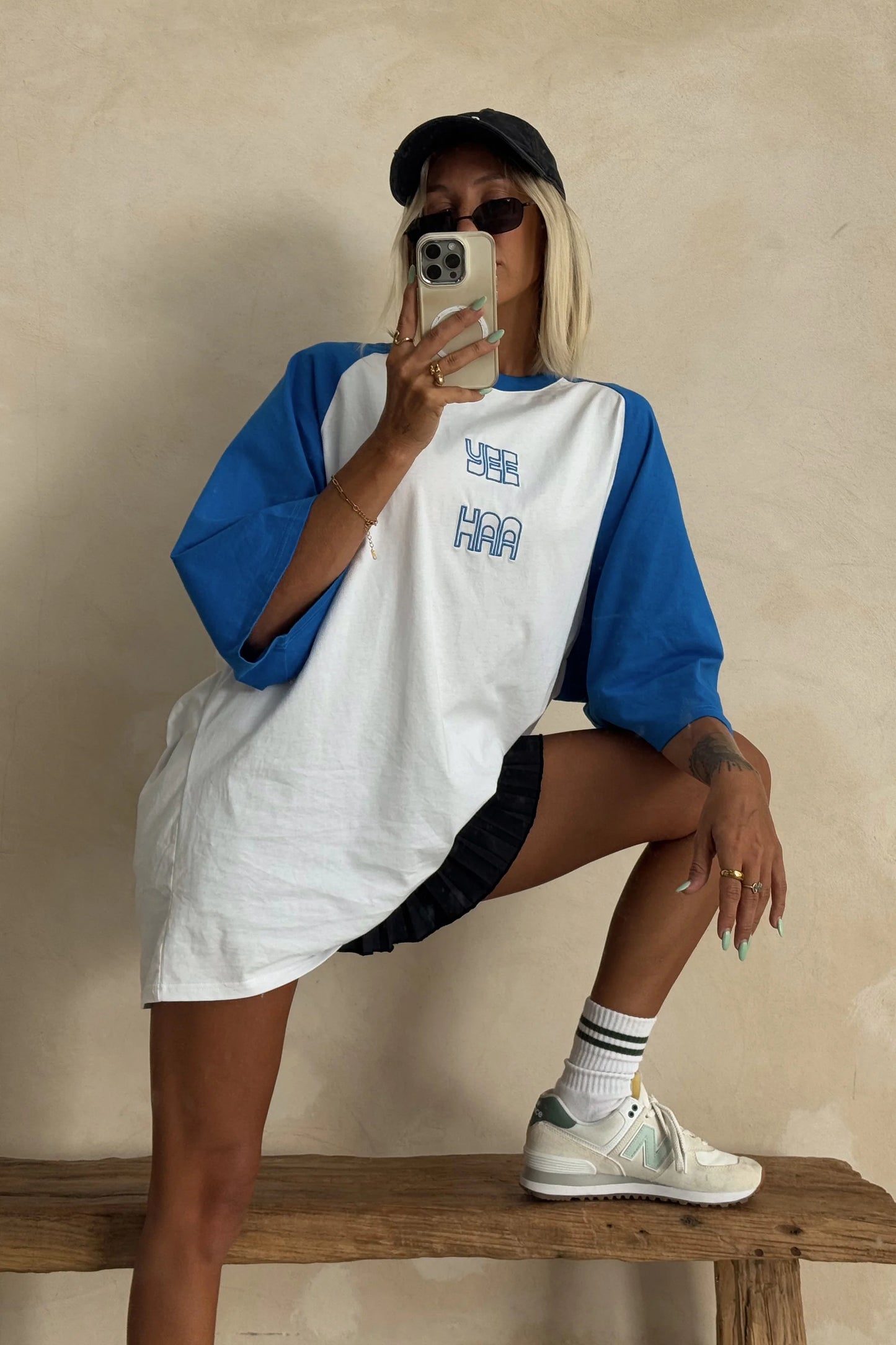 Yee Haa Raglan Tee Shirt - White/Blue