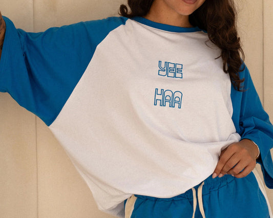 Yee Haa Raglan Tee Shirt - White/Blue